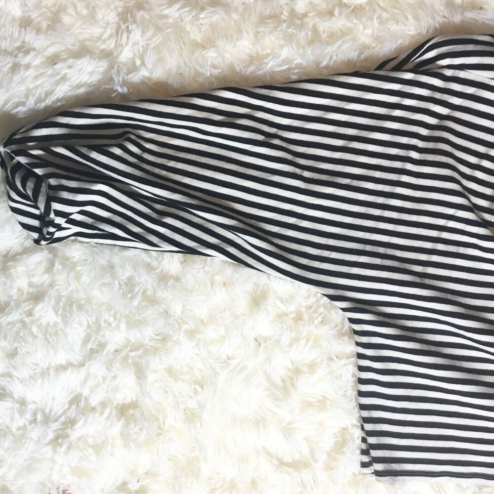 Tibi black cream striped top 3/4 pattern sleeve square neck coastal classy M - Picture 6 of 6
